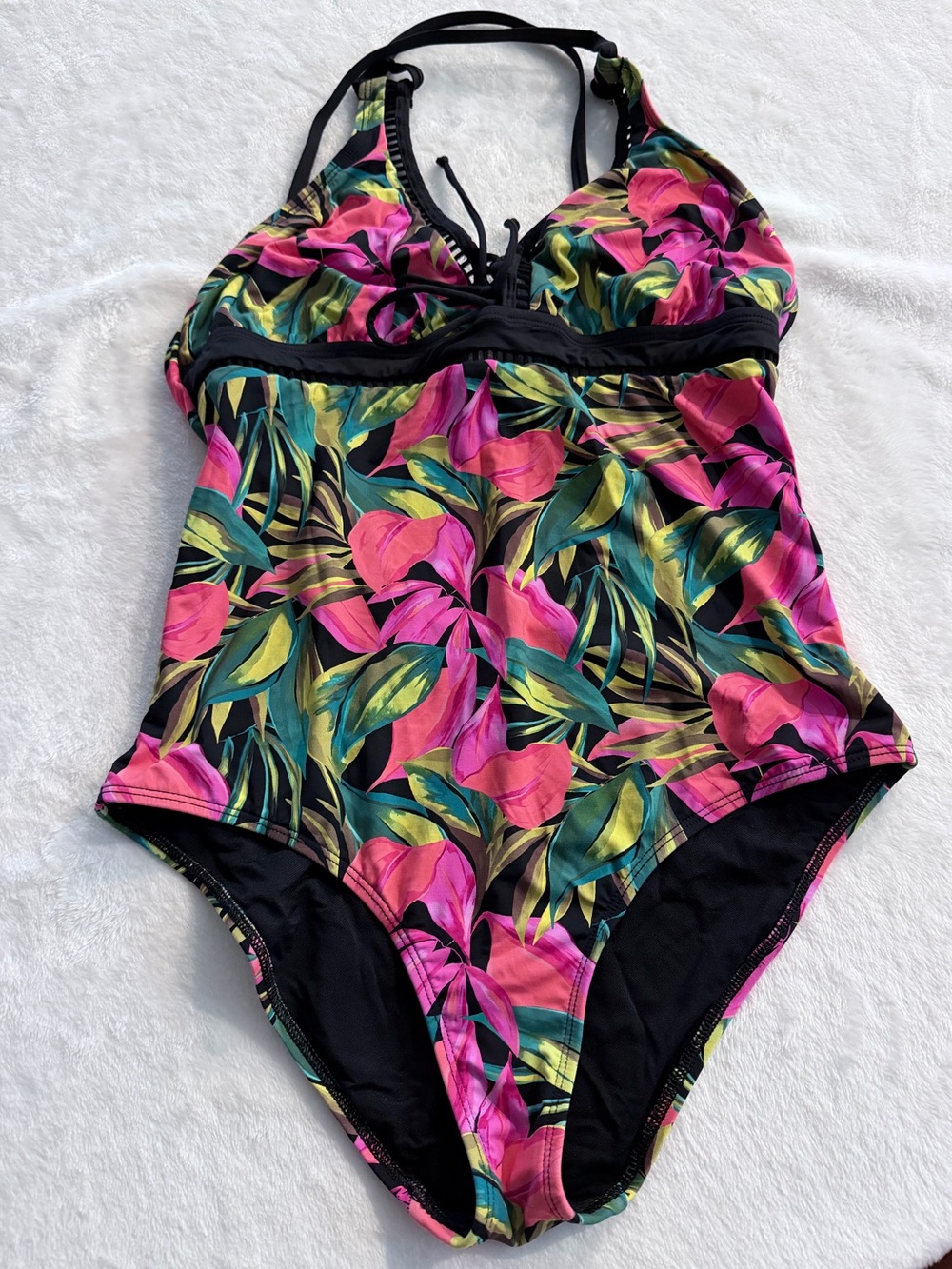 Sky Tropical Floral One-Piece Swimsuit in Pink & Green